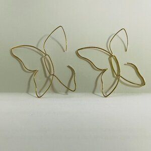 Gold Tone Butterfly Wire Hoop Earrings Lightweight Alloy French Hook